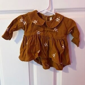 Rylee + Cru Rust Brown Embroidered Baby Dress